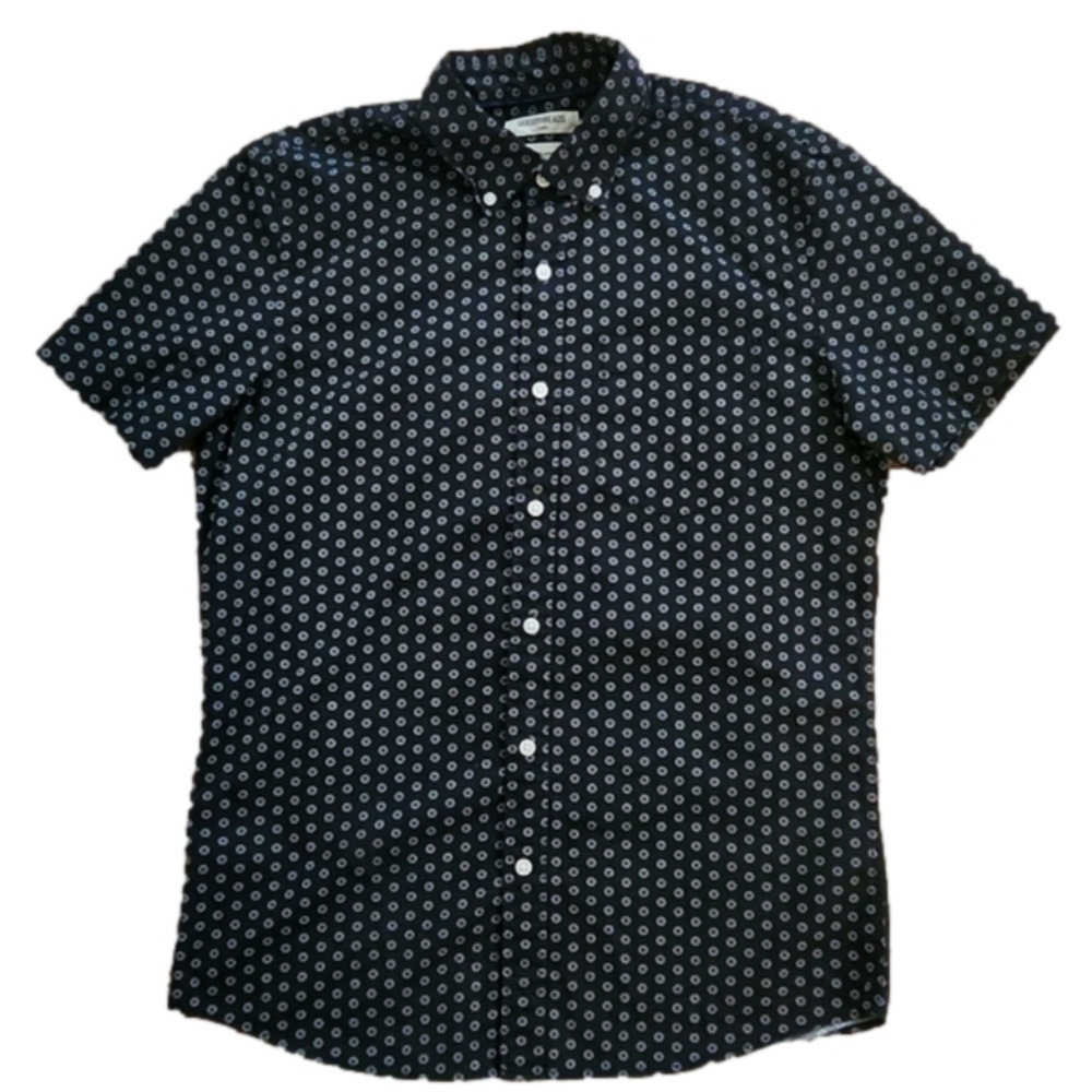 3/$20 Good Threads Navy Blue Floral Print Button-Up Shirt
